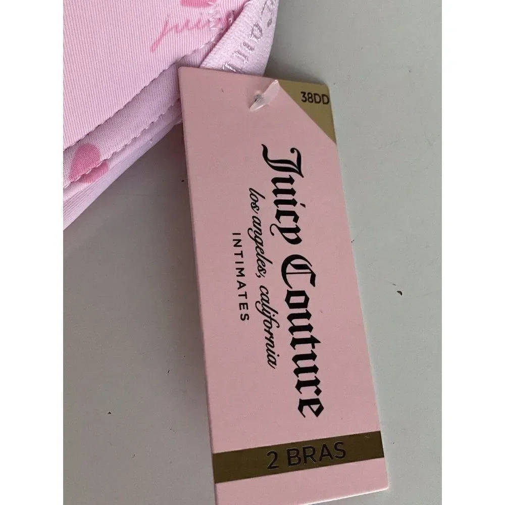 2 Pack Juicy Couture Bra Show Me Off JC3819 Hearts Valentine’s Pink Nude Sz 38DD